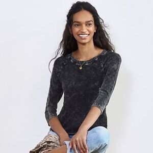 Pilcro Anthropologie Elissa Ruched Shoulder Top M Black Grey 100% Cotton